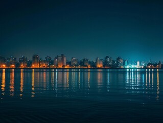 Fototapeta na wymiar Nighttime Cityscape Reflected in Water