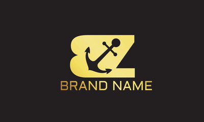 BZ ZBmarine retro emblems logo with anchor and rope, anchor logo