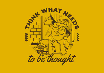 Fototapeta premium Think what needs to be thought. Vintage illustration of a boy is thinking about something