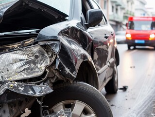 Dynamic image of a red car involved in a high-speed crash