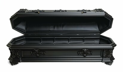 Elegant Black Coffin Isolated on White Background. Generative ai