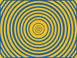 Hypnotic circle pattern background blue or yellow color background.