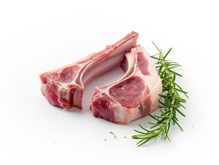 Raw lamb chop isolated on white background. 