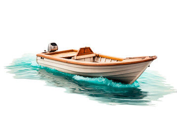 Old wooden boat  with motor isolated on transparent background, Png file