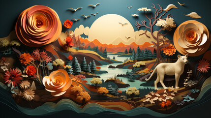 Vibrant Autumn Tree: Stunning Vector Silhouette Illustration for a Beach Party in Grunge Style with Halloween and Holiday Patterns, generative AI