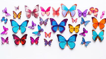 Patterned decorative butterflies isolated on a white background with copy space. Banner, freedom concept