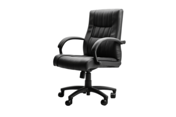 Black office chair isolated on transparent background.