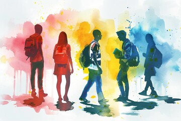 Naklejka premium Harcèlement scolaire, arrière plan façon aquarelle colorée, illustration ia générative