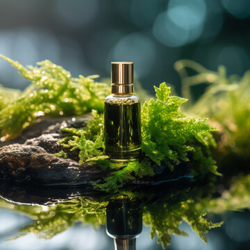 Cosmetic Bottle Mockup On Natural Green Outdoors Botanical Background