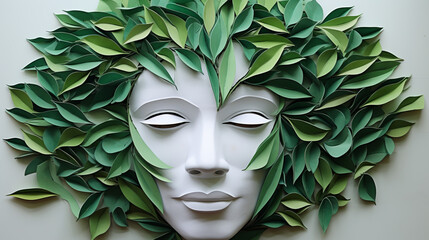 Green Leafy Paper Craft Mask Artwork