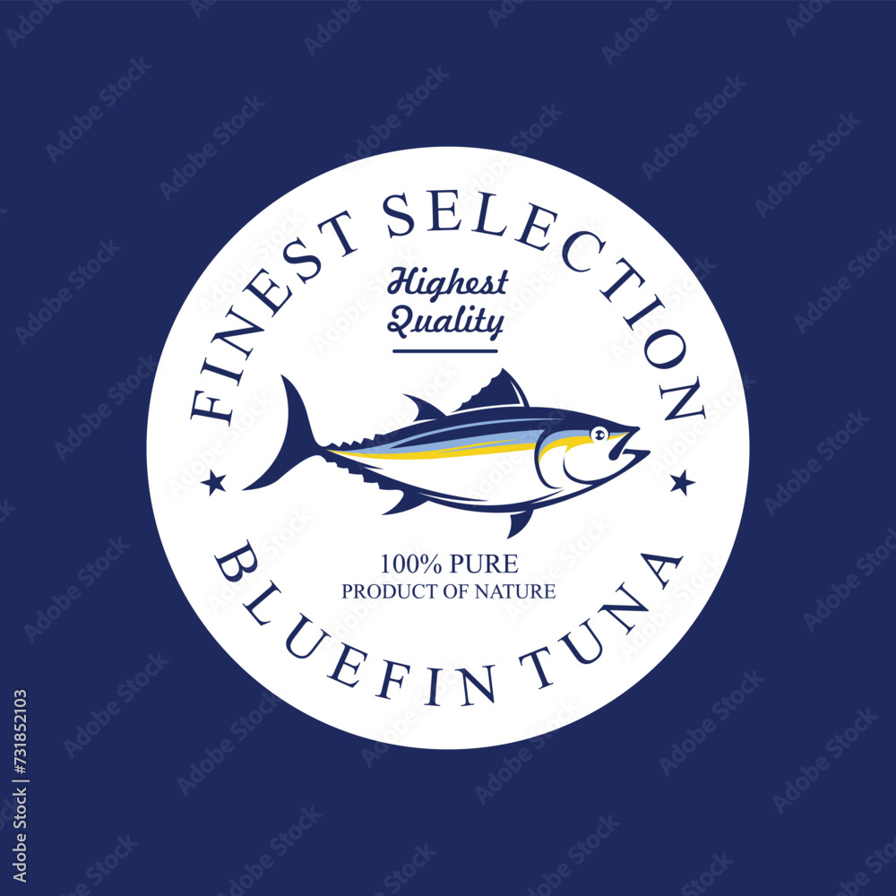 Wall mural Tuna badge logo, bluefin tuna badge logo