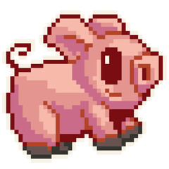 Fototapeta premium Pig - Cute Kawaii Cartoon Pixel Art Animal Swine Pork Icon Vector