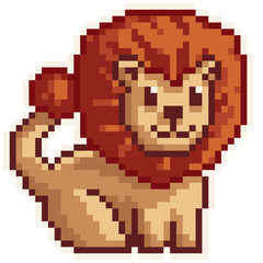 Lion - Cute Kawaii Cartoon Pixel Art Animal Big Cat Icon Vector