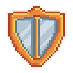 Fototapeta premium Shield - Cute Kawaii Cartoon Pixel Art Armor Icon Vector 