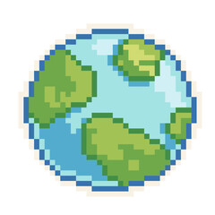 Earth - Cute Kawaii Cartoon Pixel Art Planet Icon Vector	
