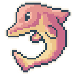 Fototapeta premium Dolphin - Cute Kawaii Cartoon Pixel Art Animal Caprine Icon Vector