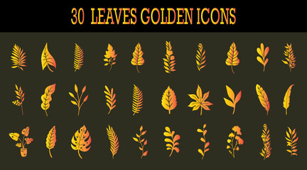 Leaves golden icons. nature eco floral sign.