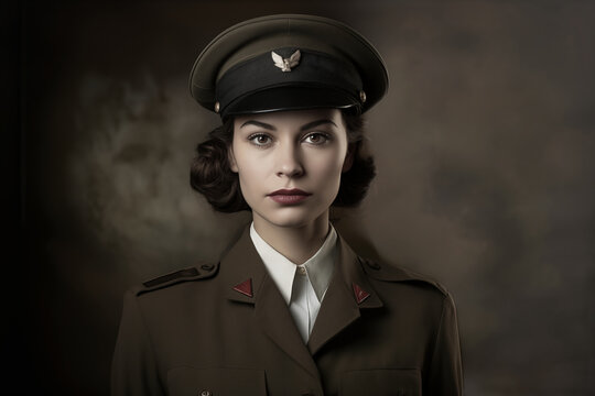 A potrait of a female soldier in former worldwar.