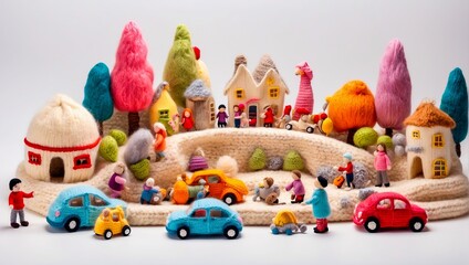 Decorative city. knitted miniature.