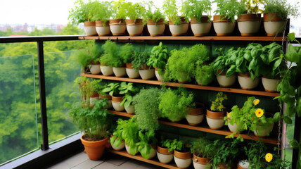 Vertical garden on a high-rise apartment balcony