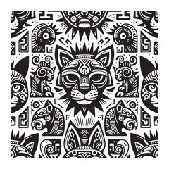 ancient tribal animal and floral with style maya tribe art with pattern line vector illustration