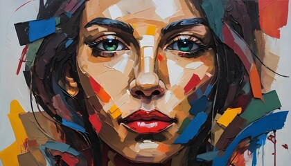 Abstract Self-Portrait of a Woman Using Geometric Shapes and Vibrant Colors