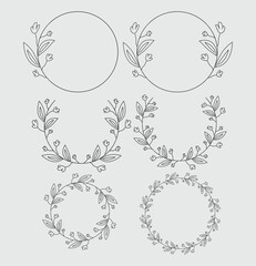 Elegant Hand drawn frames branch and leaves. Wreath. Elegant logo template. Vector illustration botanical decoration elements for labels, branding business identity save the date, logo