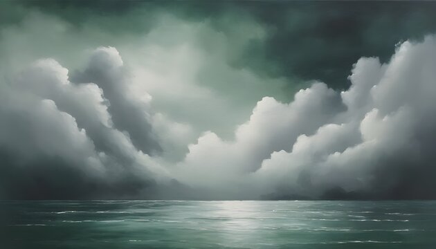 Mystic Dreamscapes: A Deep Green and Misty Gray Seascape