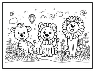 animals coloring page for kids hand drawn book illustration