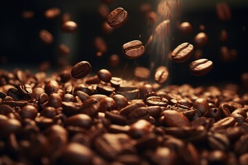 Obraz premium Fall roasted coffee beans. Background, create your product, your banner, your advertisement