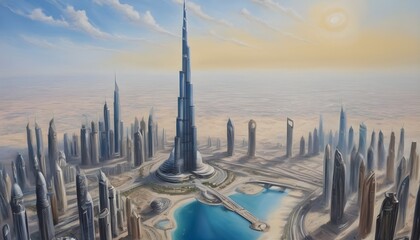 Oil Painting of the Burj Khalifa Dubai
