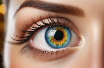 Beautiful blue eye of a woman, beautiful eye with casual makeup.