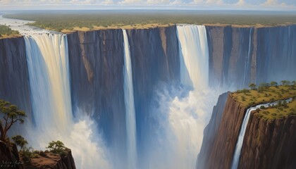 Majestic Victoria Falls Thundering into the Zambezi River