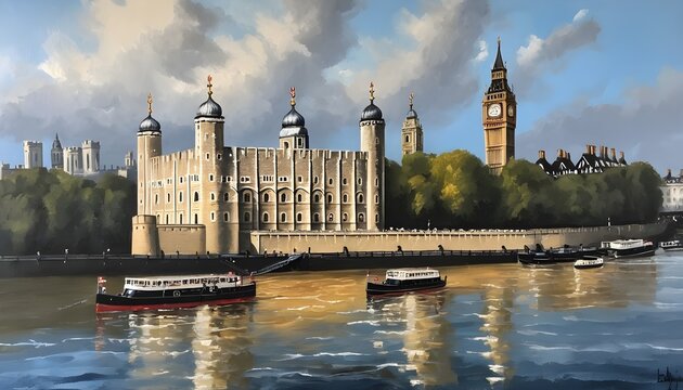 A Majestic View of the Tower of London Overlooking the River Thames