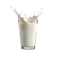 Milk Glass with Splash Isolated on Transparent or White Background, PNG