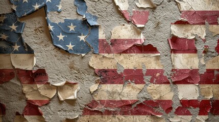 Abstract background with American flag on worn plaster. Generative AI - obrazy, fototapety, plakaty