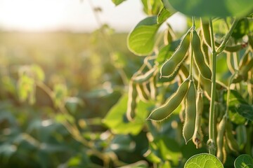mature soybean plant with pods ready for harvest - obrazy, fototapety, plakaty