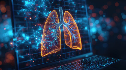 Healthcare and medicine, research diagnose virtual Human Lungs with on modern interface screen on laboratory, Innovation and Medical technology. Virus - obrazy, fototapety, plakaty
