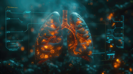 Healthcare and medicine, research diagnose virtual Human Lungs with on modern interface screen on laboratory, Innovation and Medical technology. Virus