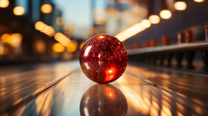 3d photo of a bowling ball on a table wallpaper made with generative AI