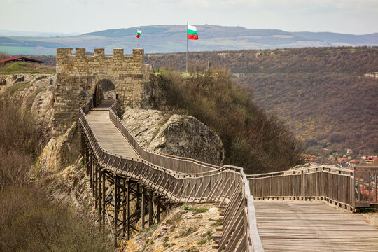 Wooden bridge and Gate of medieval fortress. Ovech Fortress, Provadia, Bulgaria
