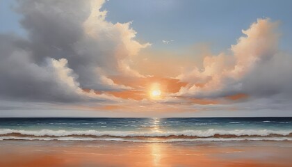 Fototapeta na wymiar Beautiful Calming Seascape Oil Painting