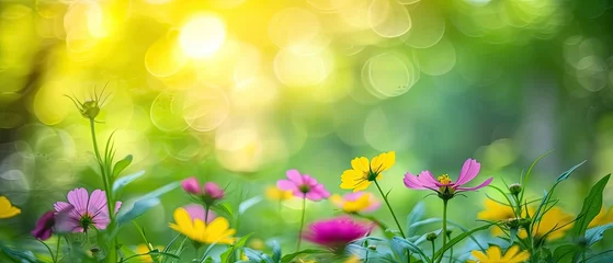 Photo sur Plexiglas Jaune spring background flowers in the grass with natural bokeh