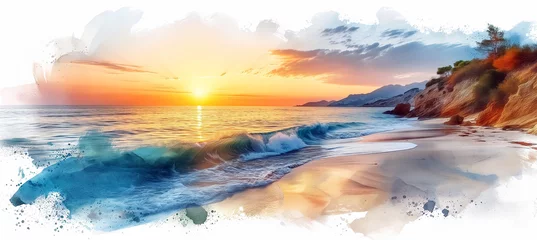 Foto op Canvas Picturesque landscape of seaside during sunset. illustration, travel and holidays concept © Alex Tihonov