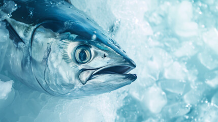 Fresh tuna on ice, seafood market concept. - obrazy, fototapety, plakaty