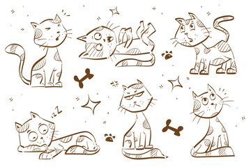 set of cats hand draw style
