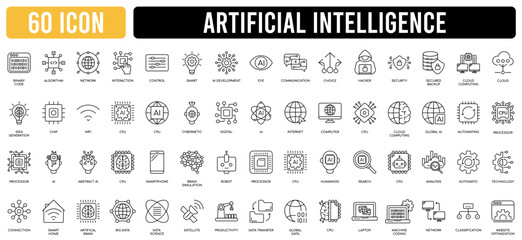 Artificial intelligence icons. Set of brain, robot, ai, head icon
