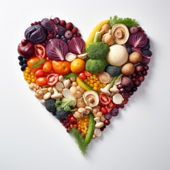 Naklejka na ściany i meble A colorful and healthy assortment of fruits and vegetables arranged in the shape of a heart
