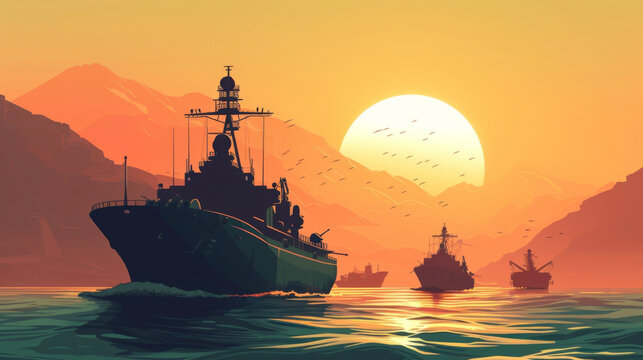 In an effort to deter pirates heavily armed naval ships patrol key shipping routes ensuring the safety of essential cargo and crew.