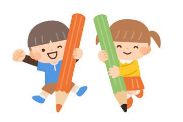 鉛筆を持ったかわいい子供のイラスト素材